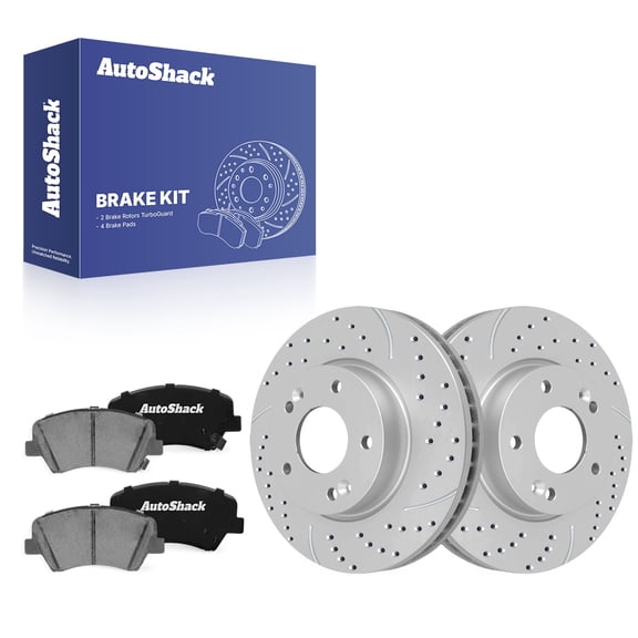 AutoShack Front Vented Drilled & Slotted Coated Brake Rotor Silver Matte Finish   Ceramic Pad 6-PC Brake Kit Replacement for 2017-2018 Kia Forte 2016-2017 Hyundai Veloster TurboGuard 11.02" (280 mm)