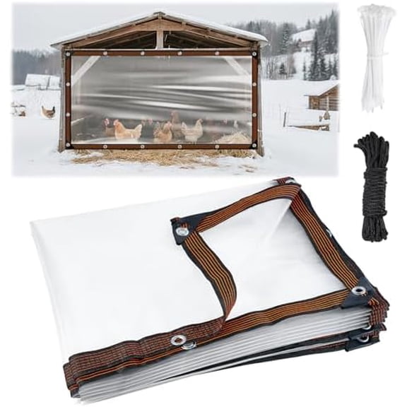 3 x 10ft Waterproof Chicken Coop Cover for Winter,Anti-Tear Chicken Run Tarp with Rope & Cable Tie,Chicken Coop Insulation Windproof Winterizing Cover for Poultry Cage Patio Covering