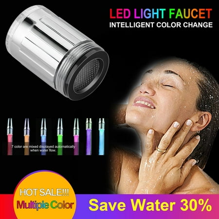 

JUST BUY IT 7 color Temperature Sensitive Gradient LED Water Faucet Upgrade Water Stream Color Changing Faucet Head Tap Sink Light for Kitchen and Bathroom silver