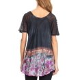 thumbnail image 2 of Sakkas Clarice Petite Raglan Lace Up Tie Dye Blouse with Embroidery and Sequins - Navy - Plus Size, 2 of 5
