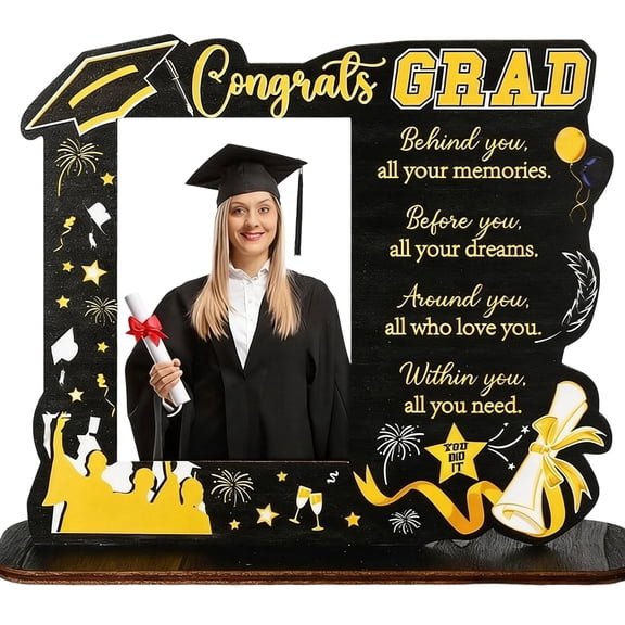Graduation Picture Frame, Class of 2026 Graduation Picture Frame Wooden Graduate Small Cap Photo Display Holder With Blessing Words for Kindergarten Preschool High School Keepsake Gift, Black