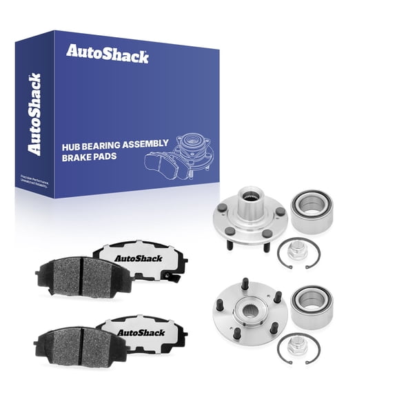 AutoShack Front Ceramic Brake Pads Wheel Hub Bearing Assemblies with ABS Replacement for 2006-2011 Honda Civic 6-PC Kit