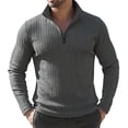 thumbnail image 2 of Aobny T Shirts for Man Zip Solid Jacquard Clothing Long Sleeve High Neck T-Shirts for Man,Gray,L, 2 of 6