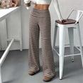 thumbnail image 4 of PBFRDSJ Women's Black Striped Wide Leg Pants Textured Elastic Waist Casual Lounge Trousers Lightweight Comfy Stretchy Loose Pants, 4 of 6