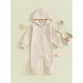 thumbnail image 2 of Bagilaanoe Newborn Baby Girl Boys Hooded Jumpsuit Letter Embroidery Long Sleeve Bodysuit 3M 6M 12M 18M Infant Fall One Piece Romper, 2 of 9