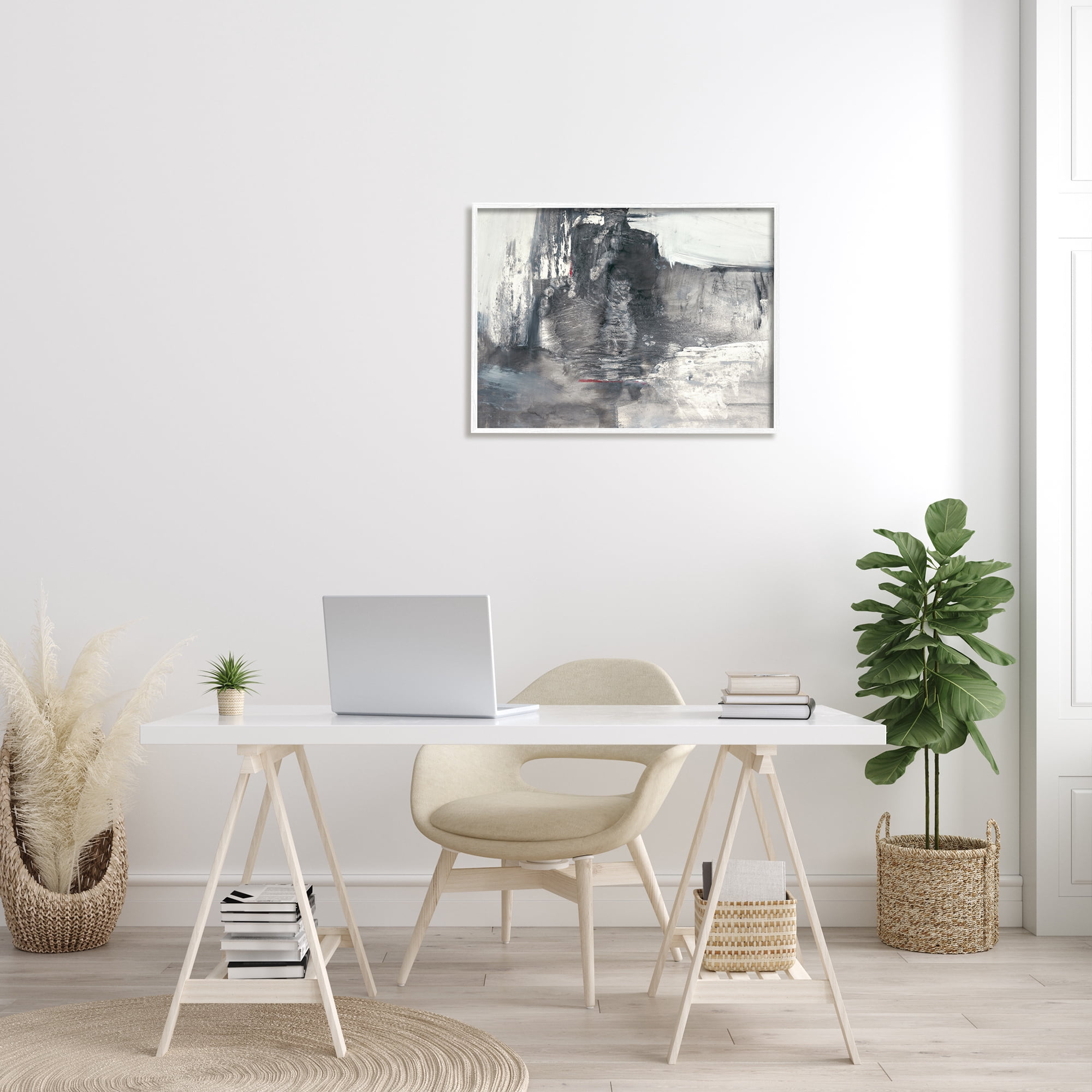 Stupell Industries Intense Movement Abstraction Contrasting Soft Grey White Modern Painting White Framed Art Print Wall Art, 24 x 30, Design by Michell Oppenheimer