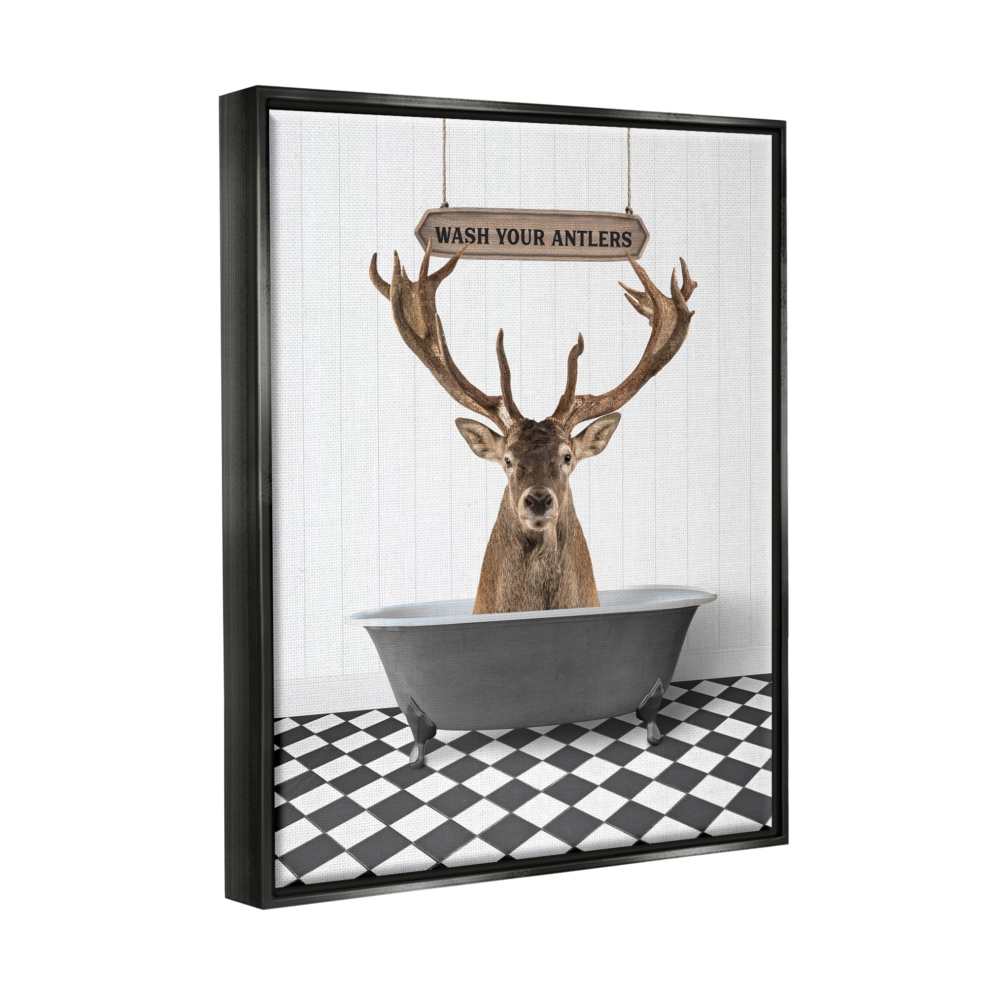 Stupell Industries Wash Your Antlers Elk Animals & Insects Painting Black Floater Framed Art Print Wall Art, 17 x 21