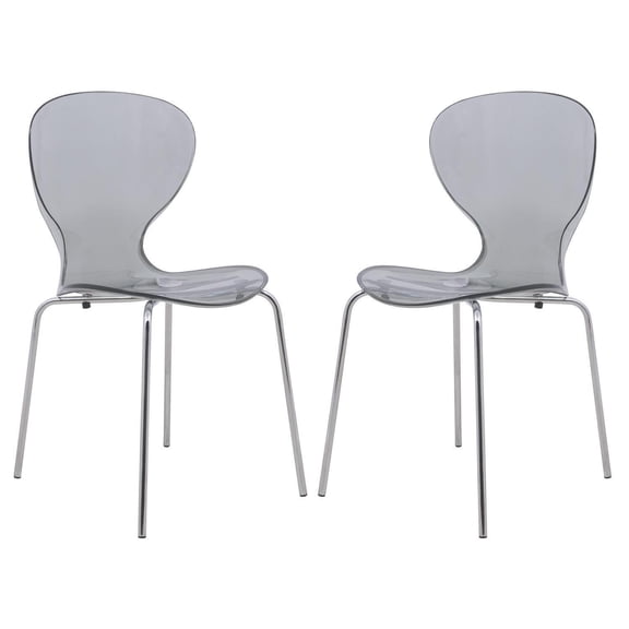 Modern Side Chairs - Set of 2 - Transparent Accent Dining Chairs - Chrome Base - Stylish & Lightweight