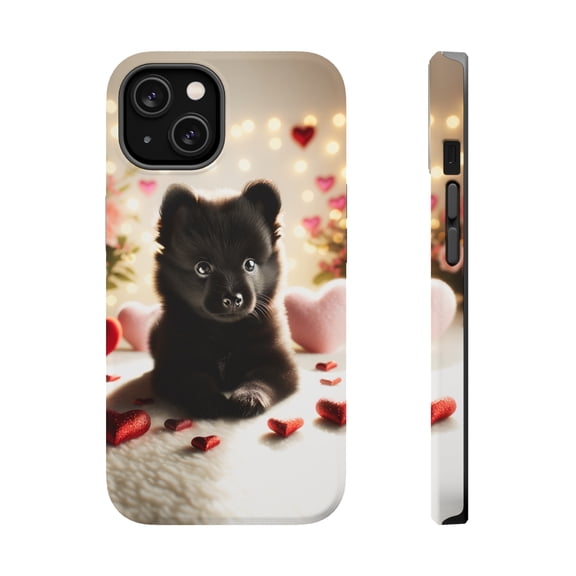 DistinctInk Tough Case for Apple iPhone 15 PLUS (6.7" Screen), Compatible with MagSafe Charging - Valentine's Day Schipperke Puppy