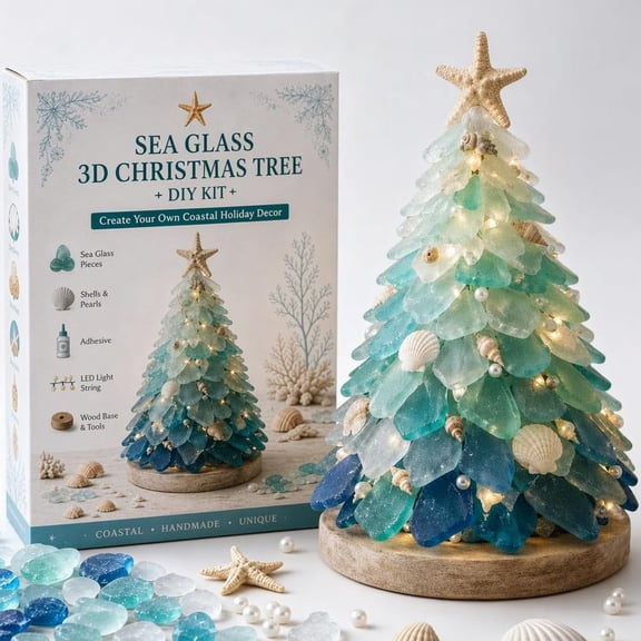 Diy Sea Glass Christmas Tree Kit, Craft Kit With Shells & Pearl Accents,Tree | Creative Handmade Gift For Adults, Beach Decor, Gifts For Craft Lovers, Diy Mosaic Art, Christmas Gift