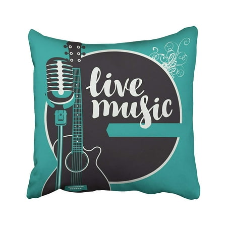 ARTJIA Black Mic With Acoustic Guitar And Microphone For The Concert Of Live Music Instrument Pillowcase Cover 18x18