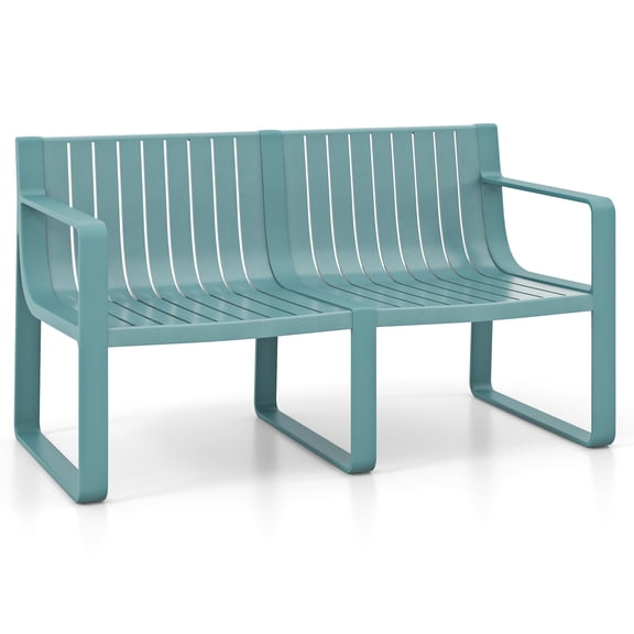 Gymax Patio Loveseat 2-Person Bench w/ Curved Backrest Slatted Design for Backyard Blue