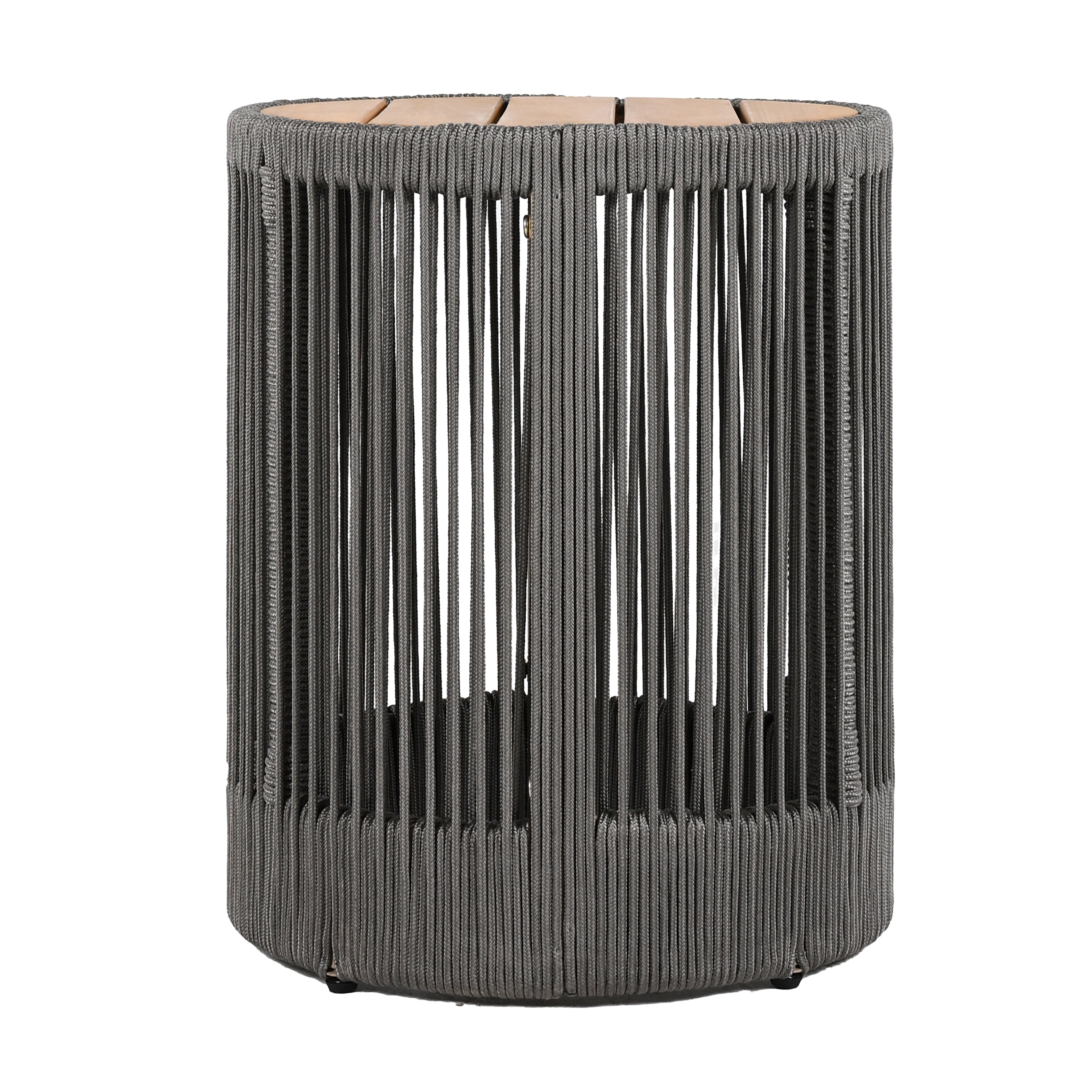 Euroco Outdoor Rattan rope & Acacia Wood Side Table - Patio Balcony Furniture for Garden, Yard, Balcony - Weather Resistant(Rope Grey, Natural Iron)