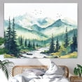 thumbnail image 2 of Watercolor Forest Mountain Tapestry Green Nature Pine Tree River Wall Tapestry for Bedroom Aesthetic Misty Woods Birds Small Tapestries Wall Hanging for Living Room Dorm Decor 40 x 30 Inch, 2 of 7