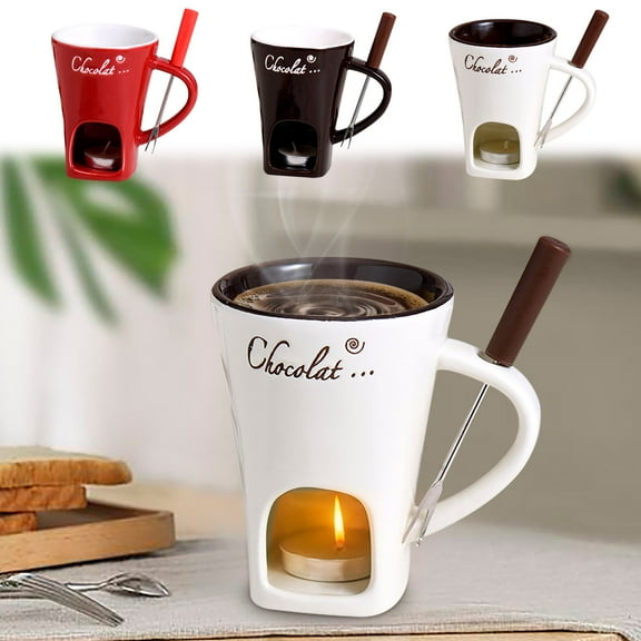 Nsxcdh Chocolate Fondue Cup Ceramic Cheese Melting Stove Candle Heater 3.54x3.54in Fork Candle Removable Dishwasher Safe Elegant Portable Gift Kitchen Home Tool Gift Card