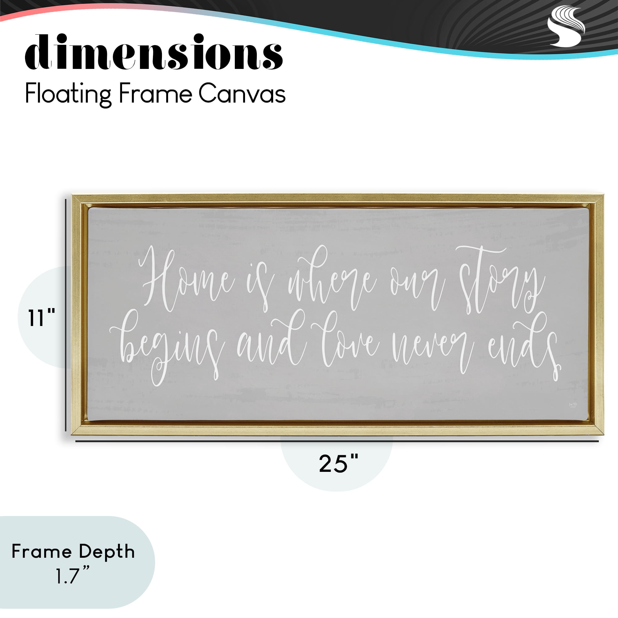 Stupell Industries Love Never Ends Sentiment Gold Framed Floater Canvas Wall Art, design by Lux + Me Designs