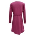 thumbnail image 4 of DPTALR Women Casual Solid Color V-Neck Long-Sleeved Button Belt Dress, 4 of 4