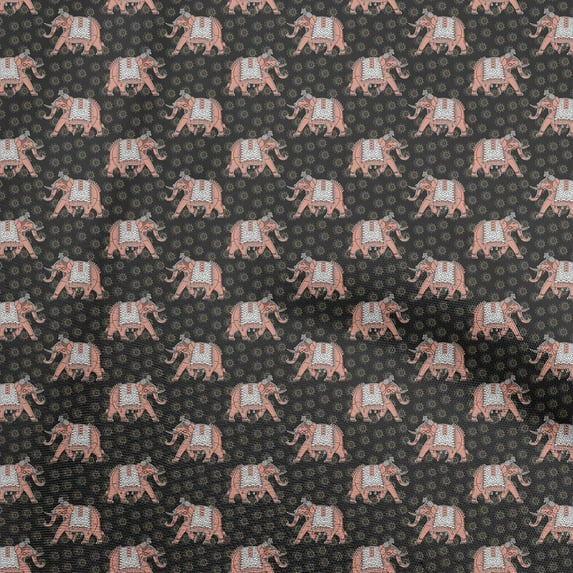 oneOone Cotton Cambric Black Fabric Elephant Fabric For Sewing Printed Craft Fabric By The Yard 56 Inch Wide
