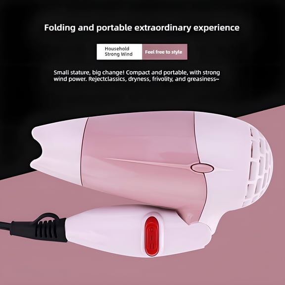 HIBIBUD Pink Mini Folding Hair Dryer Hot And Cold Wind Portable Travel Hair Dryer Travel Blow Dryer Mini