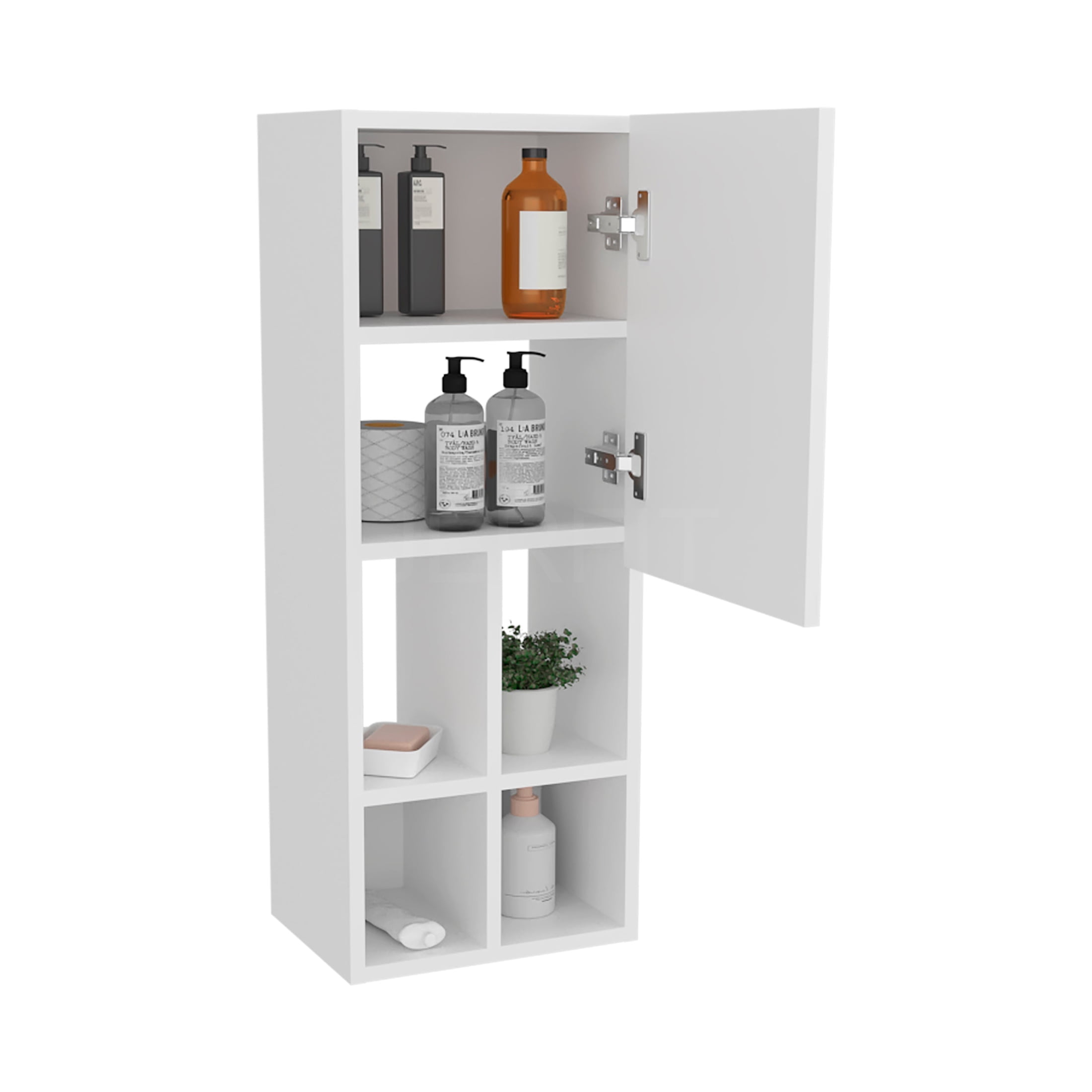 JERFIT 36" White Modern Bathroom Storage Cabinet with Door & 4 Shelves, Wall Mounted Organizer for Bath, Powder Room or Kitchen