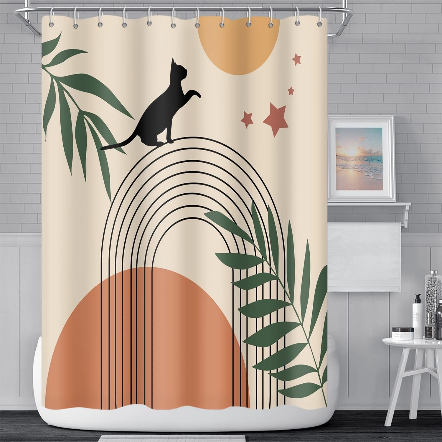 JOOCAR Mid Century Abstract Boho Shower Curtain for Bathroom Sun