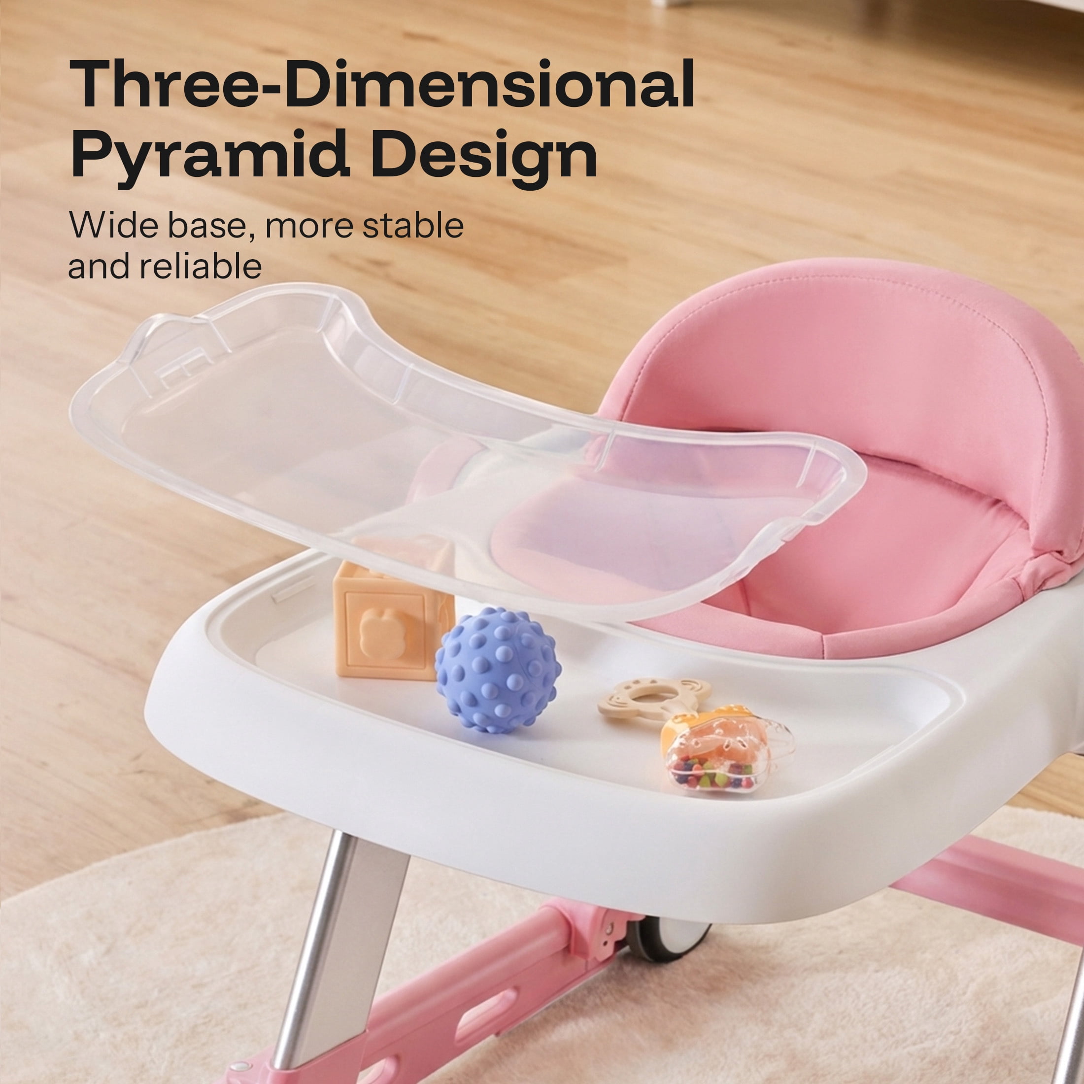 HARPPA Baby Walker for Babies 6-18 Months, Anti-Rollover, Seat and Height Adjustable, Pink
