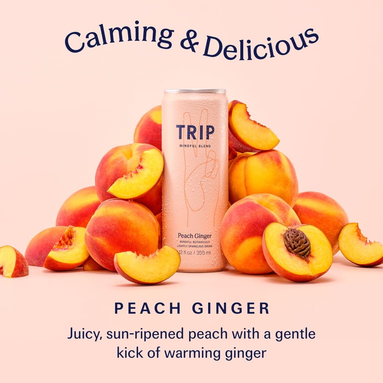 TRIP Sparkling Magnesium Drink, Peach Ginger Flavor, 12 oz, 12