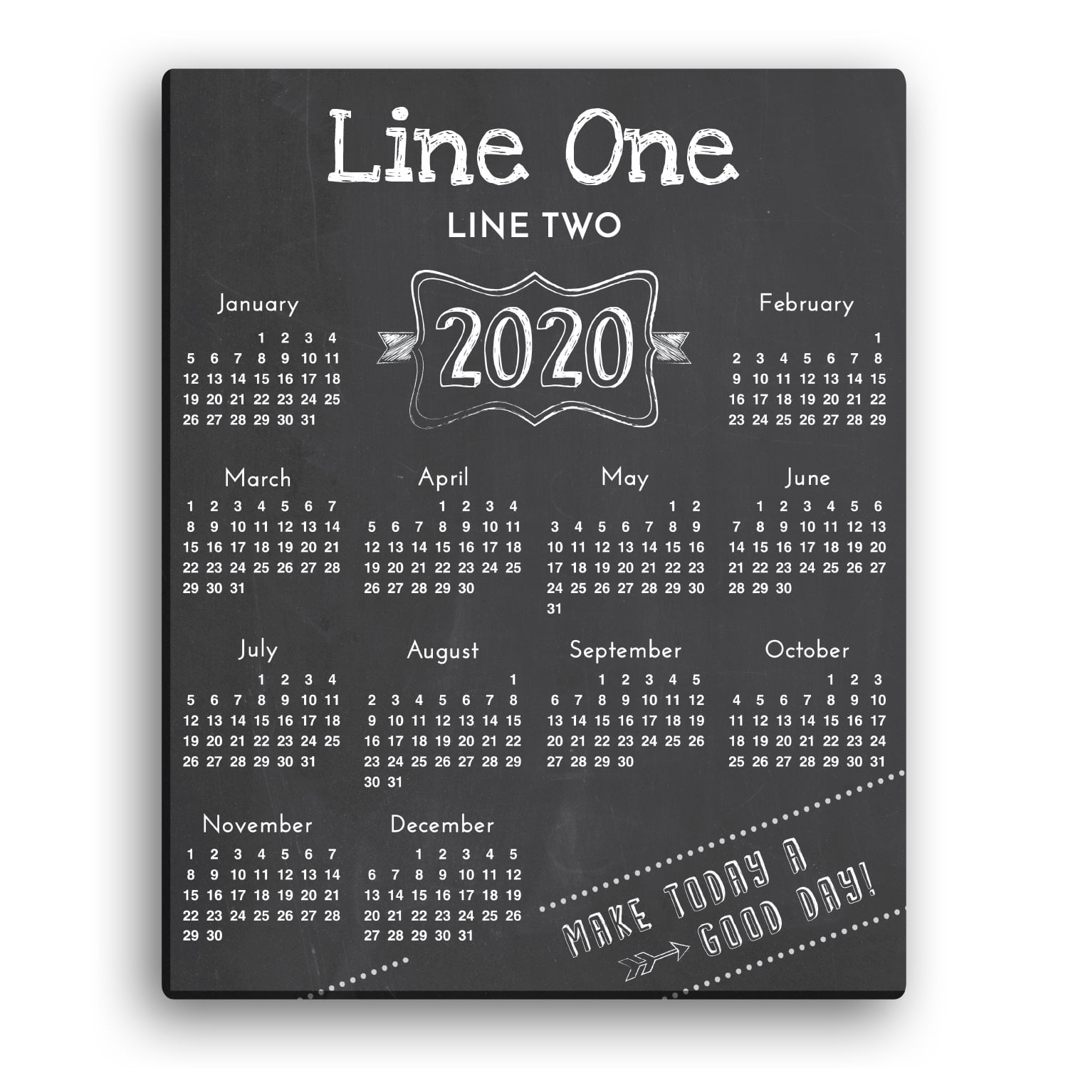 Personalized 2020 Chalkboard Calendar Canvas Wall Art, 11" x 14"