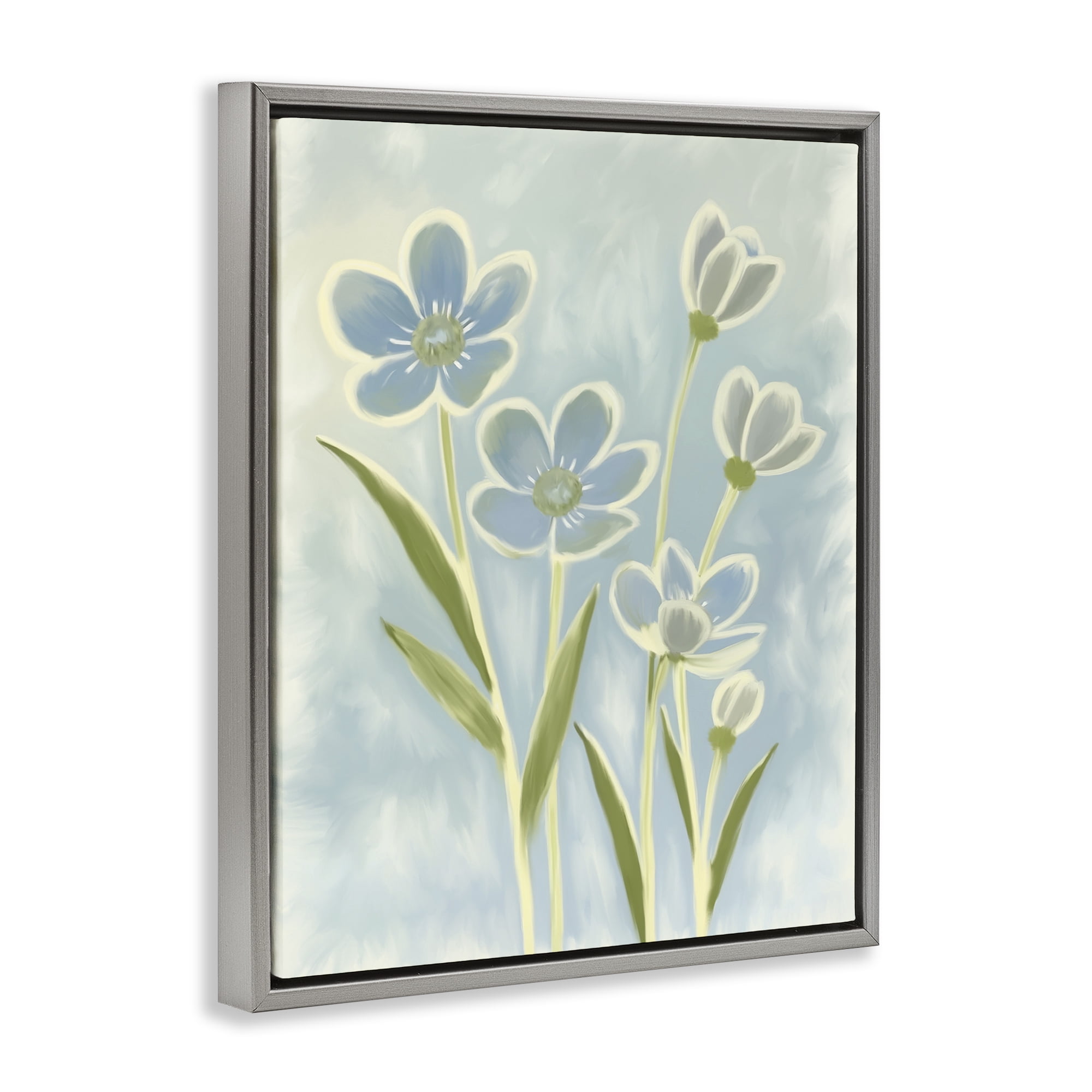 Stupell Industries Blue Petals Contour Gray Framed Floater Canvas Wall Art, design by Kim Allen