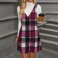 thumbnail image 2 of ZHYou Women Plaid Pinafore Dresses, Zip Front, V Neck, Sleeveless, Wool Blend, Overall Jumpers with Turtleneck Underlayer Stylish Casual Fall Winter Outfit,Purple,2XL, 2 of 9