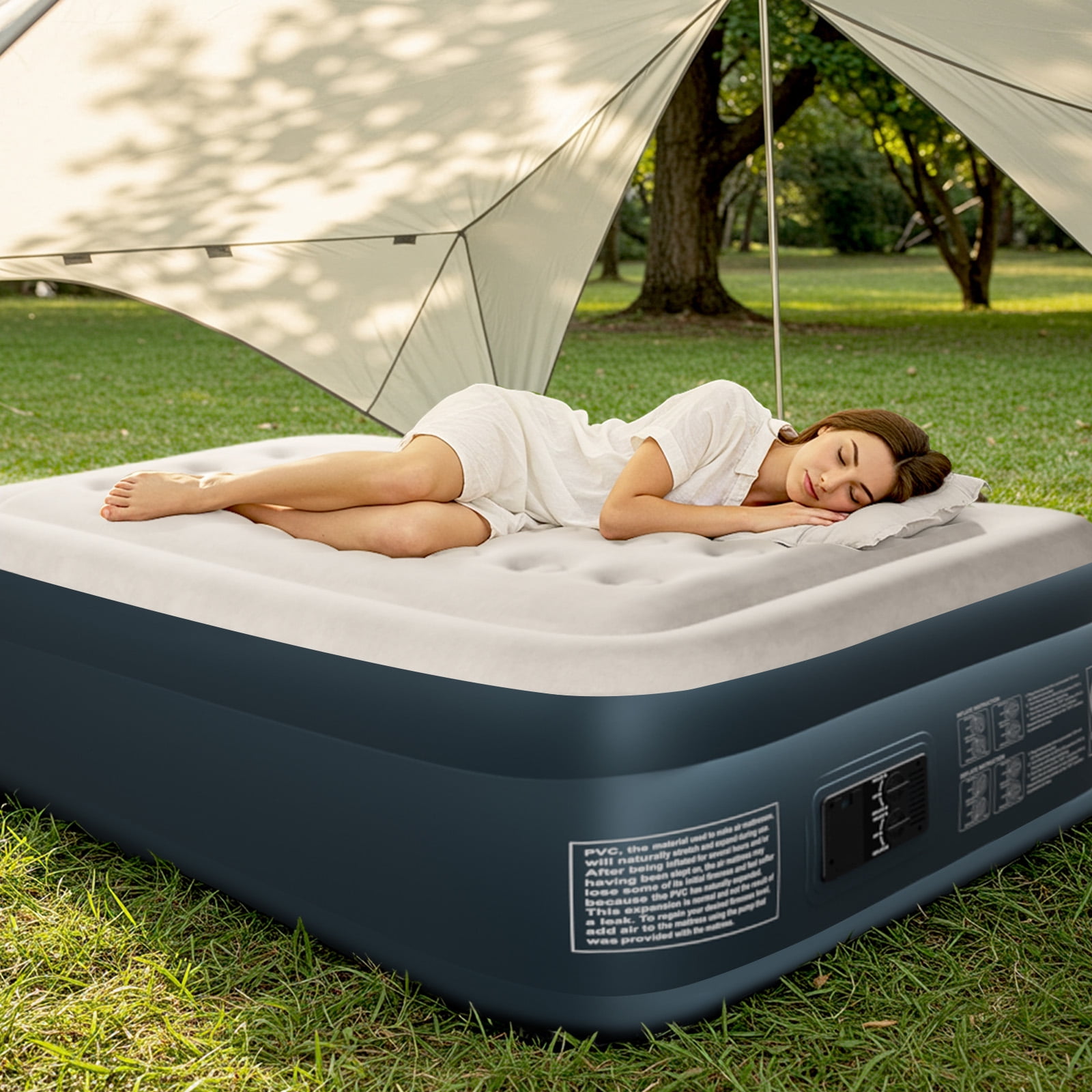 Ktaxon 18" Twin Air Mattress with Built-in Pump, Elevated Inflatable Bed, Two Chamber Airbed for Home Cmaping & Guests, Gray & White