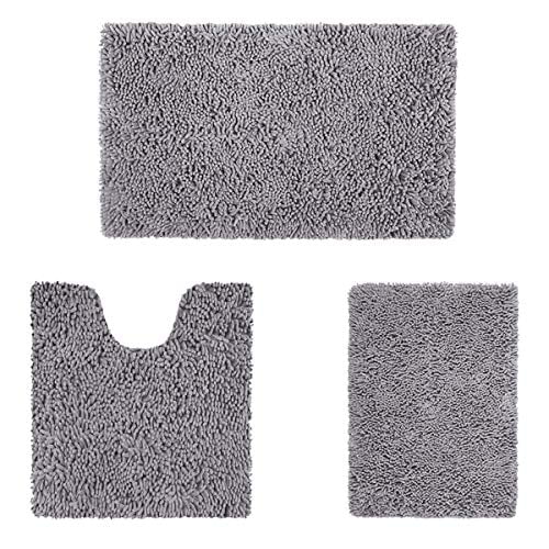 Homeideas 3 Pieces Bathroom Rug Set Ultra Soft Non Slip Bath Rug And Absorbent Chenille Bath Mat Grey Bathroom Rugs Plush Bath Mats For Bathroom Tub Shower Walmart Com Walmart Com