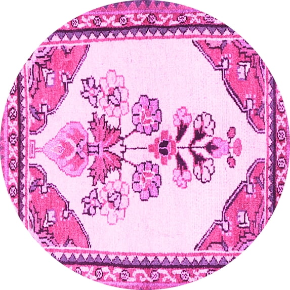 Ahgly Company Indoor Round Animal Pink Traditional Area Rugs, 4' Round