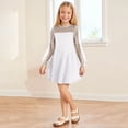 thumbnail image 5 of ZACPNCV Girls Contrast Mesh Long Sleeve High Waist A Line Short Dress with Pockets White 5-6 Years, 5 of 8