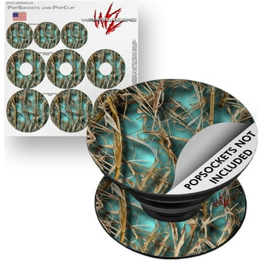 Decal Style Vinyl Skin Wrap 3 Pack for PopSockets WraptorCamo Grassy Marsh Camo Neon Teal (POPSOCKET NOT INCLUDED) by WraptorSkinz