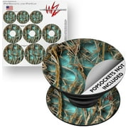 Decal Style Vinyl Skin Wrap 3 Pack for PopSockets WraptorCamo Grassy Marsh Camo Neon Teal (POPSOCKET NOT INCLUDED) by WraptorSkinz