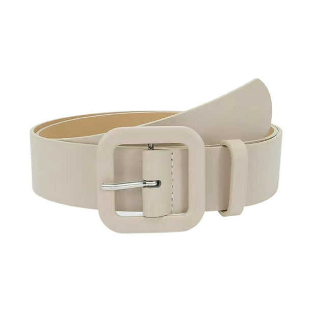 Cinturón de piel sintética para mujer, estilo casual, con hebilla metálica decorativa, ideal para abrigos. Beige