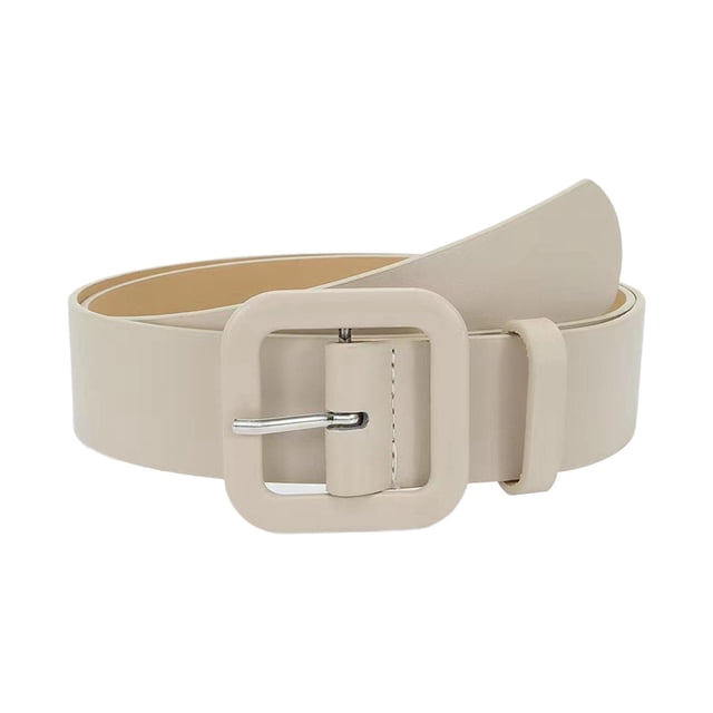 Cinturón de piel sintética para mujer, estilo casual, con hebilla metálica decorativa, ideal para abrigos. Beige