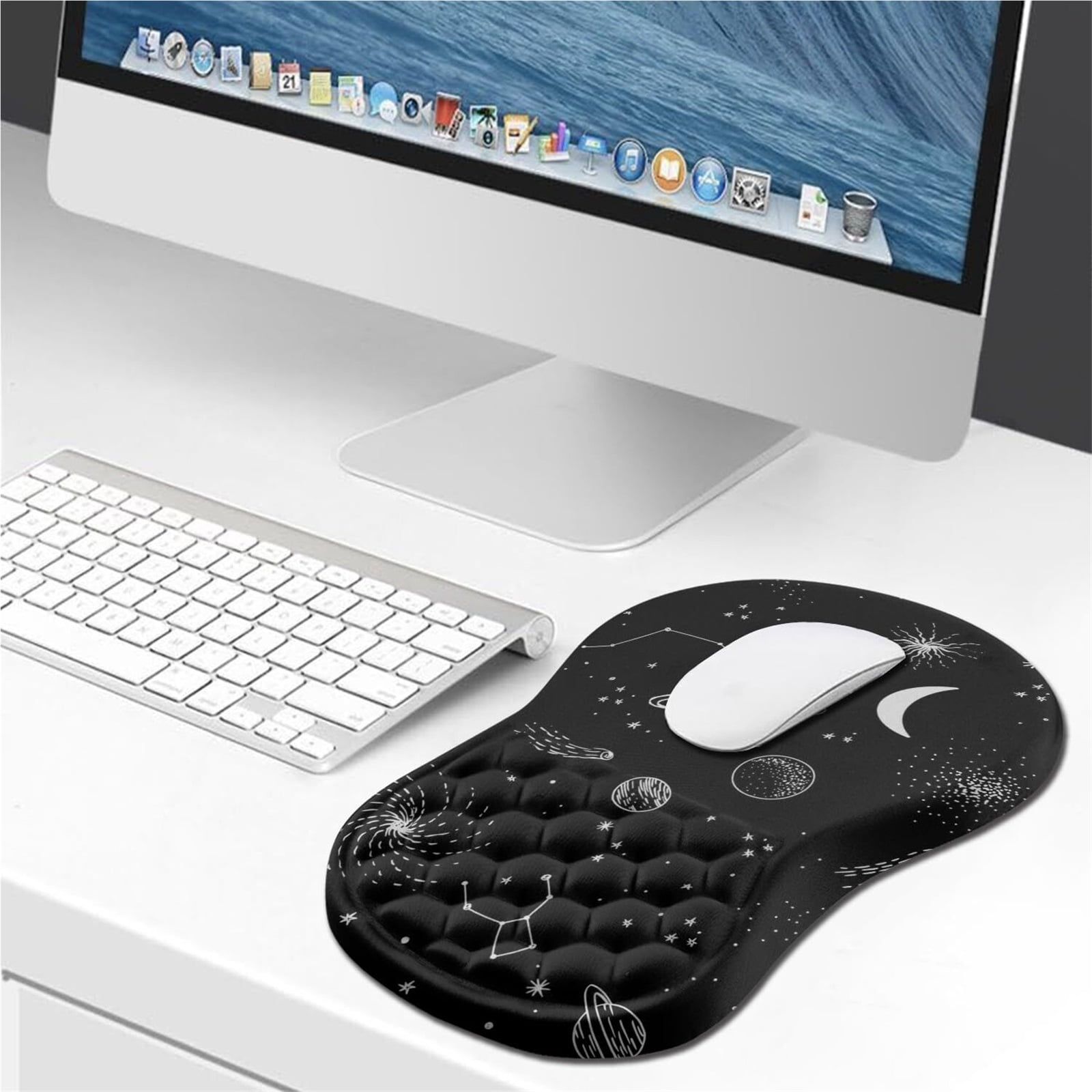 NexTone Ergonomic Mouse Pad Wrist Support, Wrist Rest Mousepad for Carpal Tunnel Pain Relief with Integrated Memory Foam Slope Massage Bulge (11.8x7.9 inch,Pink Fluid
