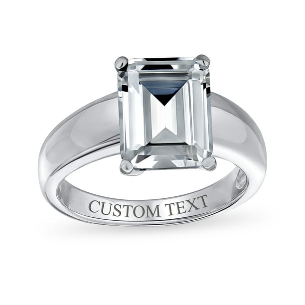 Personalize Timeless Classic Art Deco Style 3CT AAA CZ Solitaire Rectangle  Radiant Emerald Cut Engagement Ring for Women .925 Sterling Silver Plain