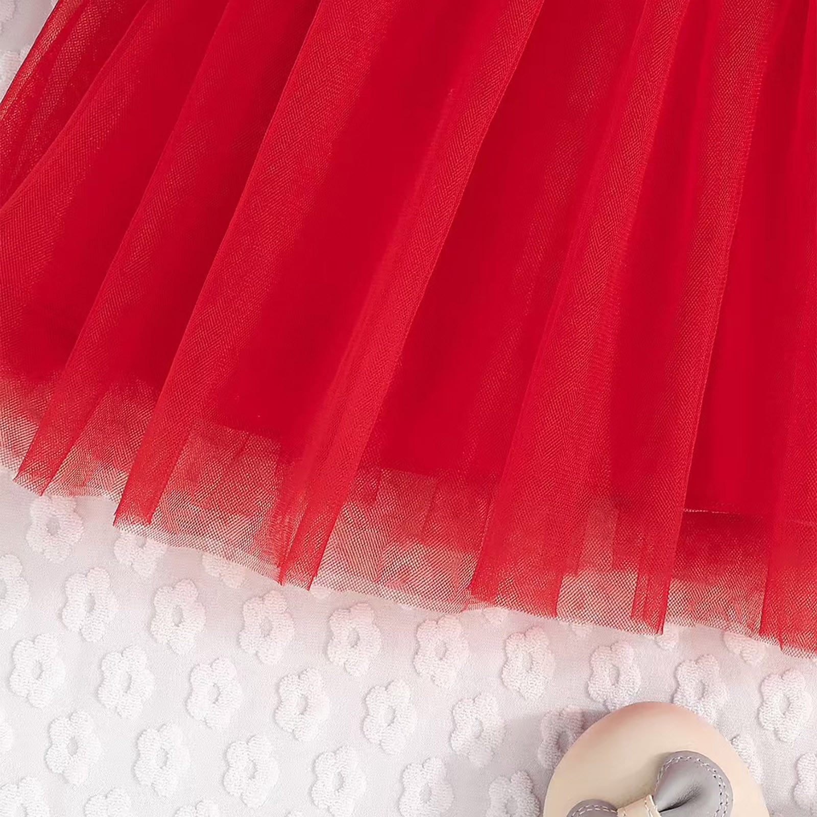 Tisuna Baby Girl'S Valentine Dress Heart Print Long Sleeve Crew Neck Dresses Elegant Cute Toddler Girls Festival Spring Casual Tulle Dress Red Size 9-12 Months