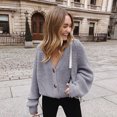 thumbnail image 1 of Women's V Neckline Button Down Knitwear Lantern Sleeve Basic Knit Cardigan Sweater Tops, 1 of 4