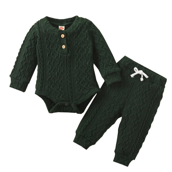 KTMKH Baby Girls Boys Autumn Winter Long Sleeve Solid Thickened Warm Romper Tops Pants 2PCS Outfits Clothes Set For 18-24 Months
