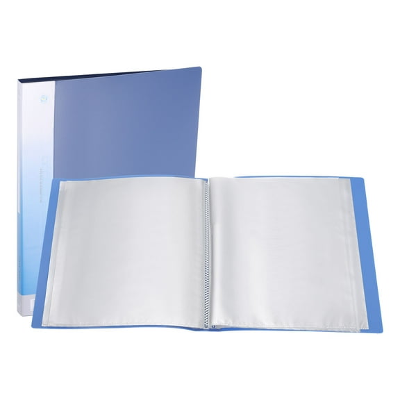 Uxcell 11.6 x 8.3'' Portfolio Binder Folder, 10 Pages Presentation Book with Clear Plastic Protector Sleeves, Dark Blue