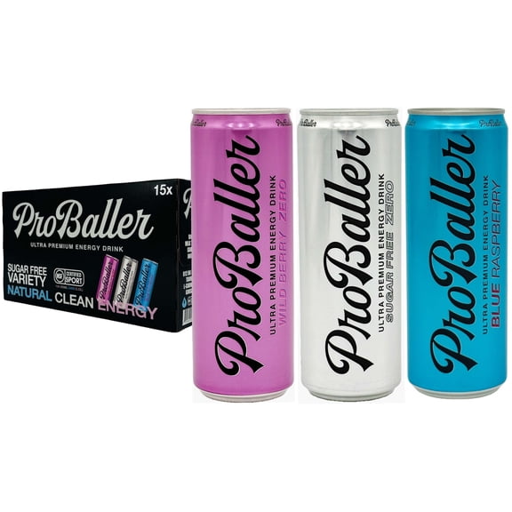 ProBaller Ultra Premium Energy Drink  - Natural Clean Ingredients - Biotin, Electrolytes, Guarana, Taurine, Essential B-Vitamins with B12 (Methylcobalamin)  more. 12 fl oz (pack of 15)