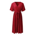 thumbnail image 4 of Vestido largo elegante con cuello en V y pliegues para mujer - Vestido midi fluido de gasa con corte en A - Adecuado para el trabajo, bodas, fiestas y uso diario, 4 of 5
