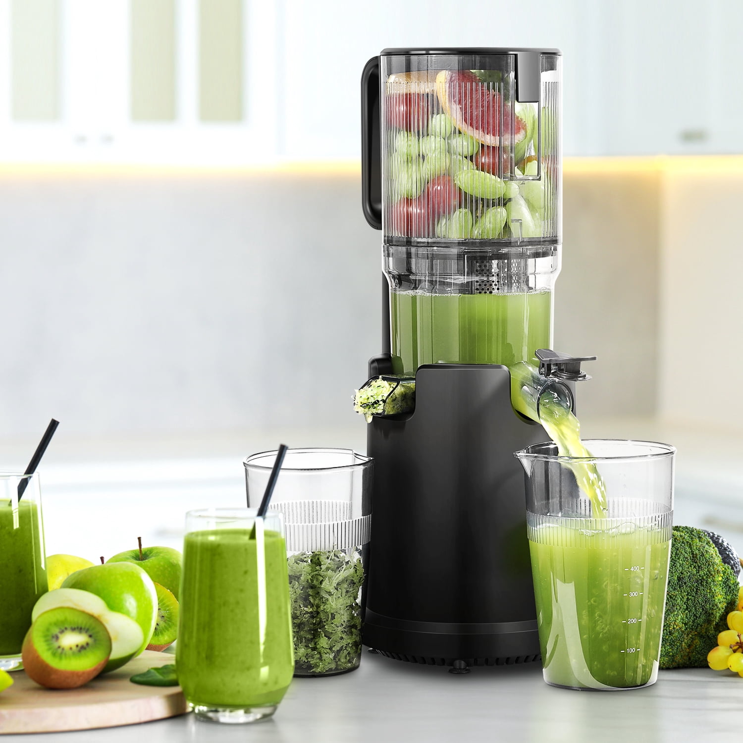 Sunmaki 5.2-Inch Slow Cold Press Auger Extractor Juicer for Whole Fruits and Vegetables, BPA-Free, Easy to Clean, Black