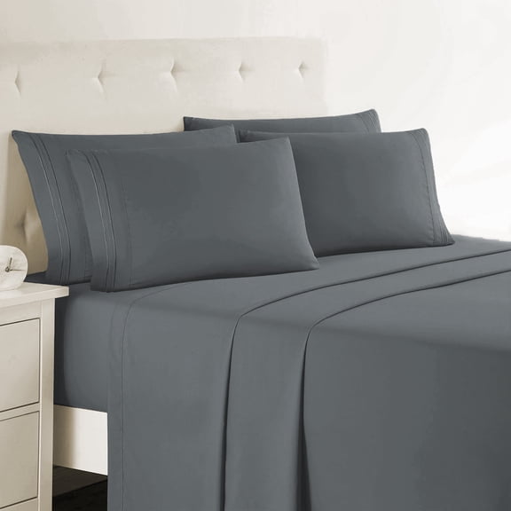 Nestl Queen Sheets Set, 1800 Series, 6 Piece Deep Pocket Sheets, Luxury Soft Microfiber Queen Size Bed Sheets Set, Charcoal Stone Gray