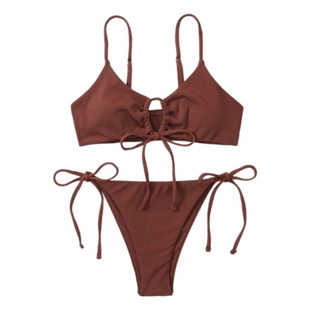 Conjunto de bikinis de traje de baño para mujer, parte superior de bikinis con cordón y parte inferior lateral con lazo ajustable, conjunto de trajes de baño de dos piezas