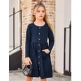 thumbnail image 4 of Oudiya Girls Button Down Dresses Midi Long Sleeve A-line Casual Dress with Pockets, 4-14Y, 4 of 7